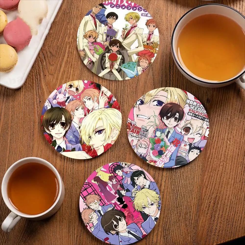 Anime O-Ouran High School Host Club Round Coasters Insulated Durable Cups Plate Mats Home and Decoration Kitchen Utensils