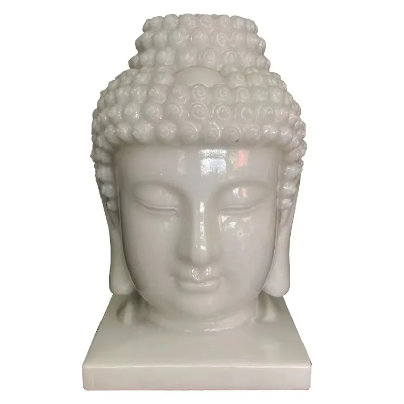 New Design Outdoor Zen Garden Decoration Natural White Marble Stone Carving Big Buddha Head Statue