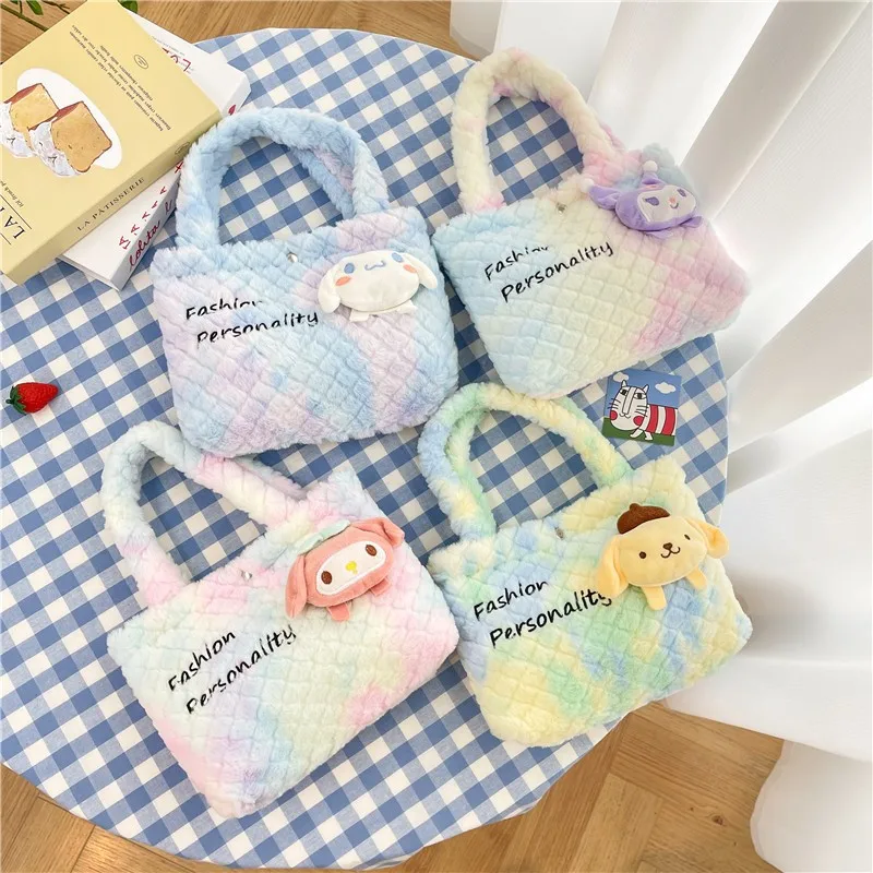 Sanrio Kawaii Cinnamoroll My Melody Anime Plush Toy Handbag Cute Cartoon PomPomPurin Makeup Storage Bag Lovely Gifts for Kids