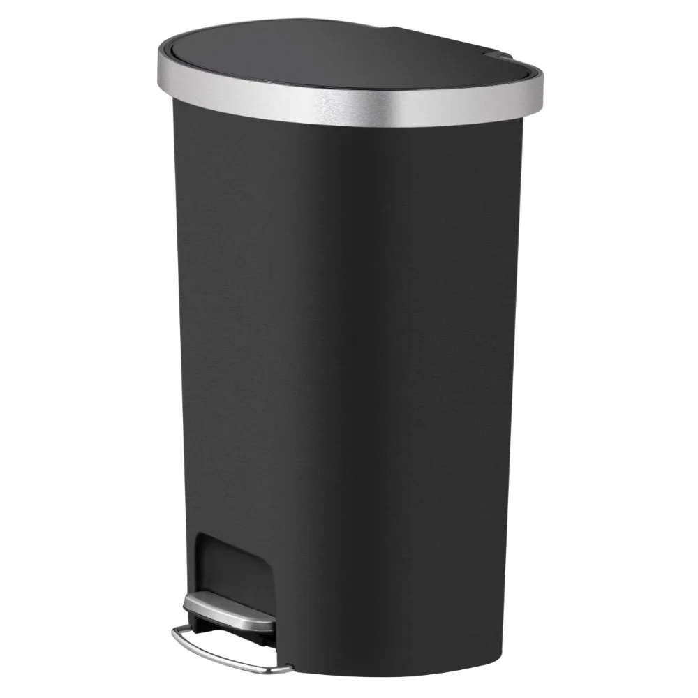 14.5-gal Plastic Semi Round Kitchen Step Trash Can, Black