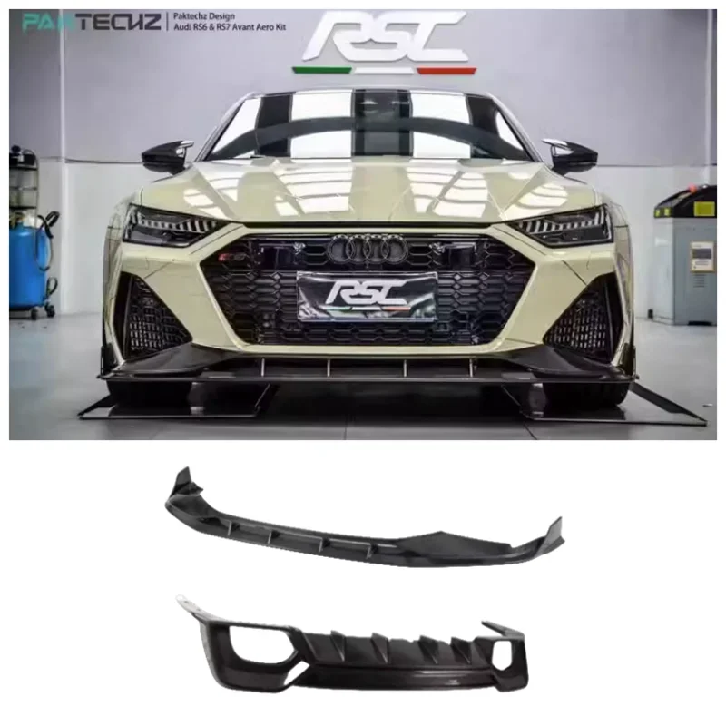 For Audi RS6 RS7 C8 2019-2024 Carbon Fiber Bumper Car Front Lip Rear Diffuser Spoiler Tuyere Side Skirt Cover Body Kit