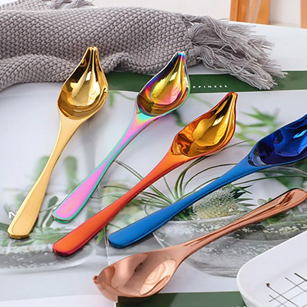 Stainless Steel Saucier Spoon Creative Baking Tool Honey Sauce Metal Spoons Colorful Tapered Spout Decorating Colorful Spoon