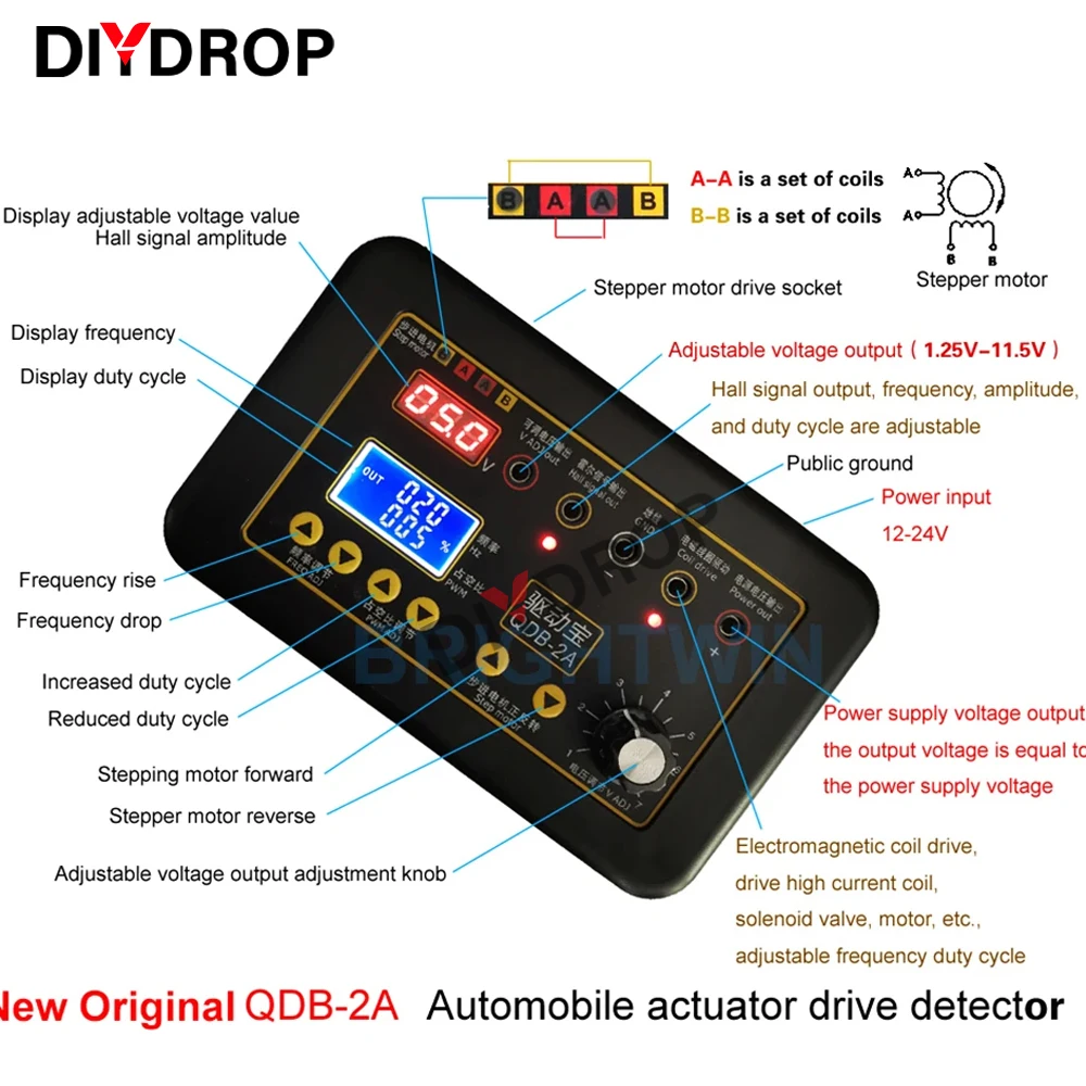 QDB-2A 3A Automobile Ignition Coil Tester Car Idle Stepping Motor Solenoid Valve Injector Actuator Fault Detector Driver Meter