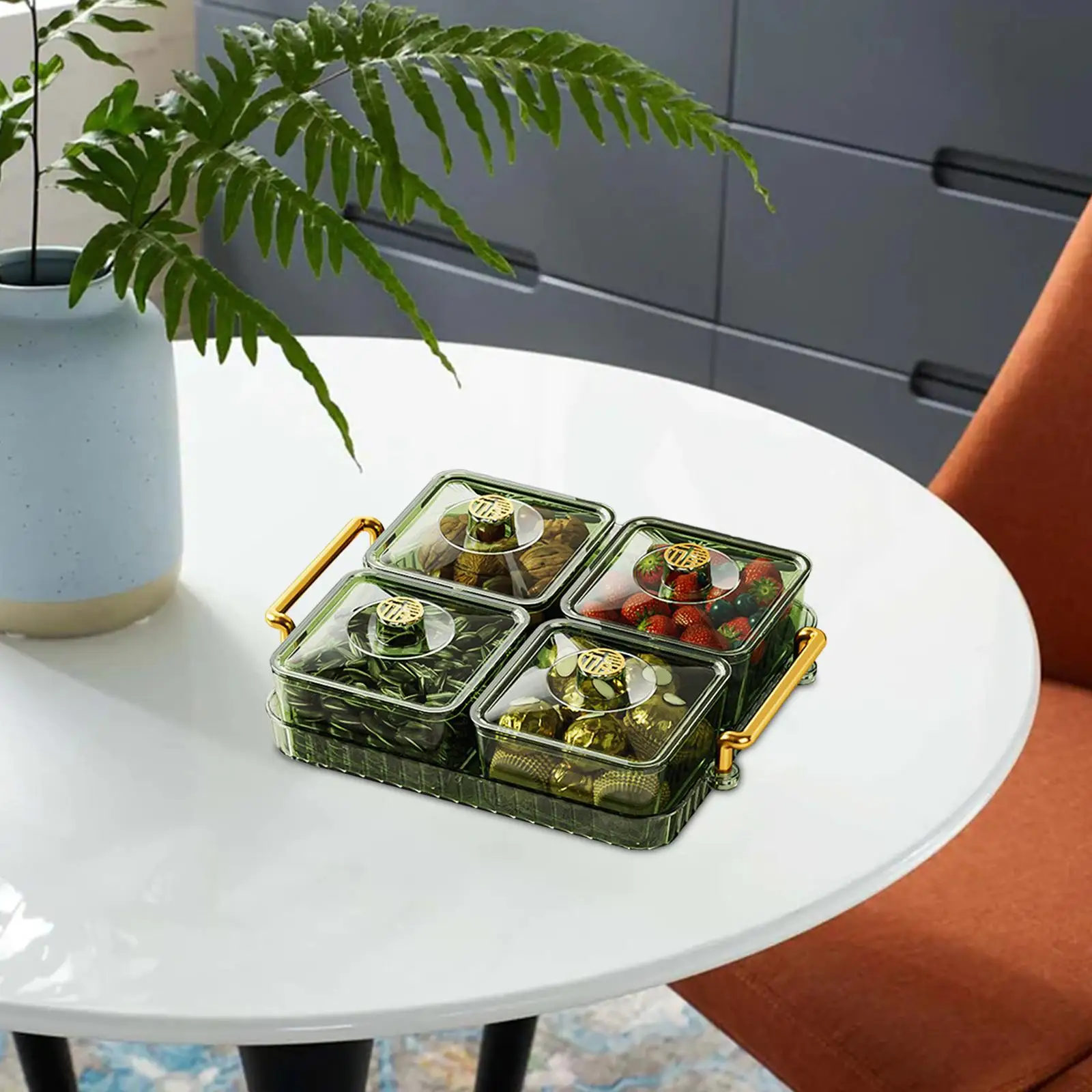 Divided Serving Dish with Lid and Holder for Dried Fruit Snack Storage Container Multi Compartment Tray for Cookies Dessert Home