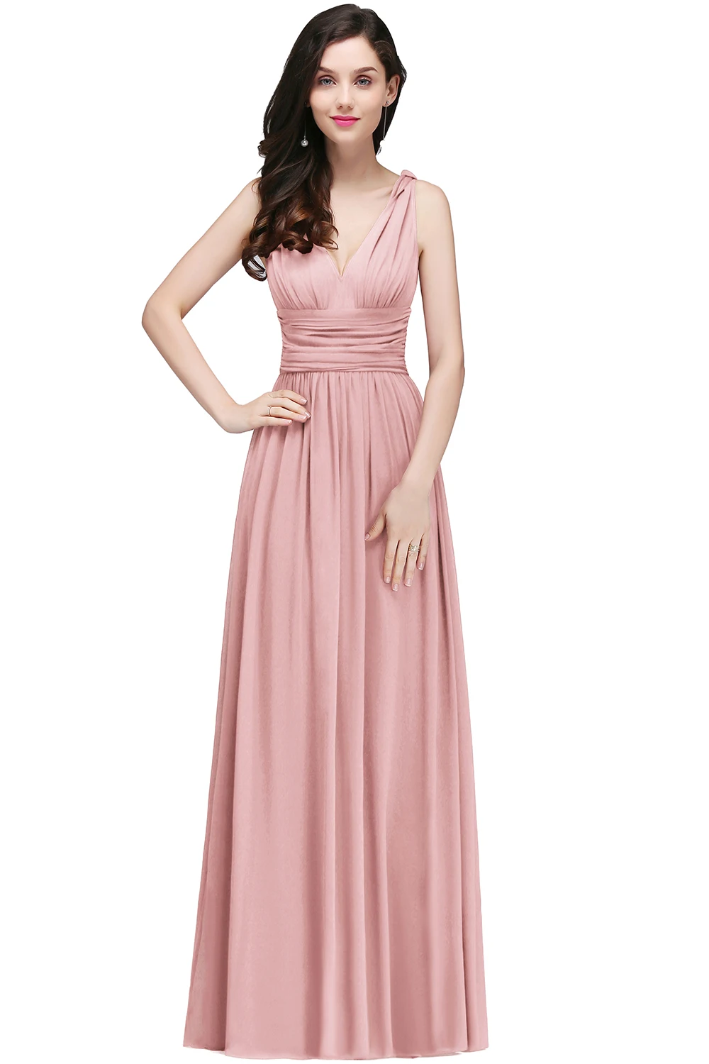 Long Burgundy Bridesmaid Dresses For Women Chiffon V-Neck A-Line Elegant Formal Wedding Party Gowns Evening Vestidos De Festa