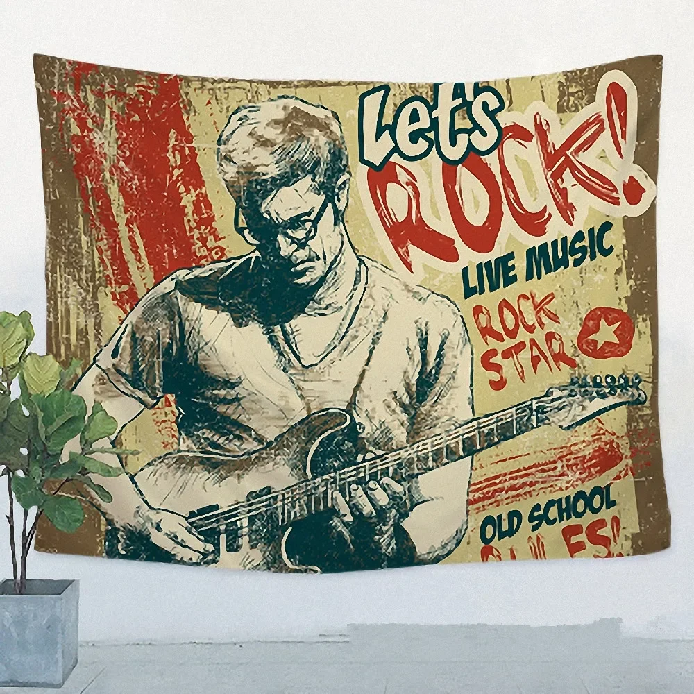 Rock And Roll Music Poster Tapestry Wall Art Decorative Banner Vintage Hippie Banners Background Cloth Aesthetic Home WALL Decor