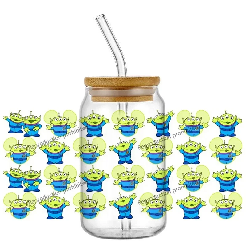 Cartoon Design UV DTF Cup Wrap for 16oz Beer Glass Personalized DIY Self‑Adhesive Washable Home Decor Stickers