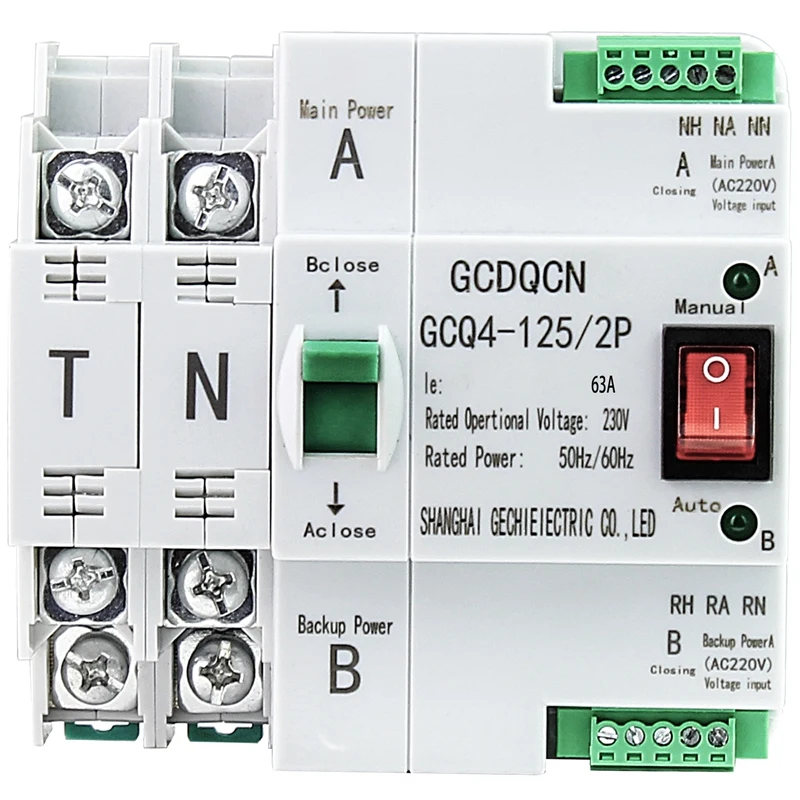 

AT35 Dual Power Automatic Transfer Switch SMGQ2-63 / 2P Circuit Breaker Home Rail Installation