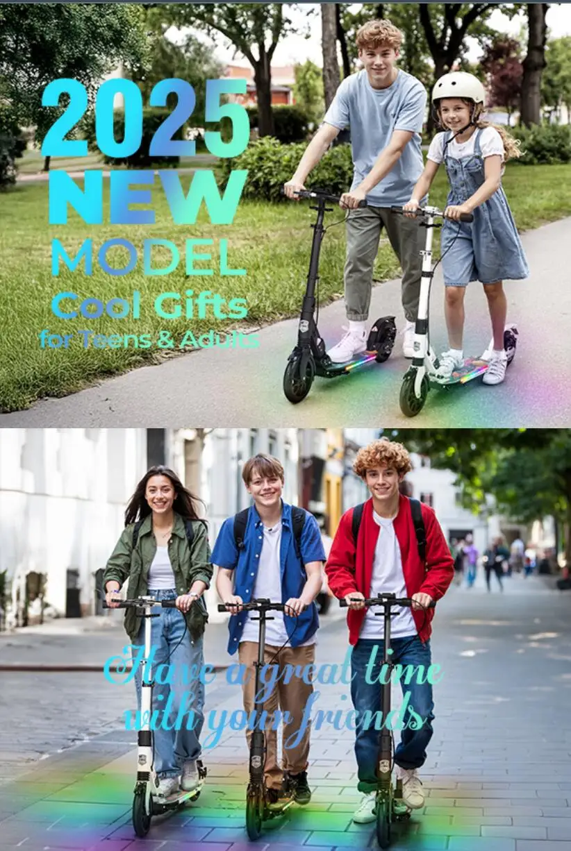 Kick Scooter for Teens & Adults, 200mm Big Wheels Foldable Scooter, Teens & Adult Scooters with LED Light-Up Deck