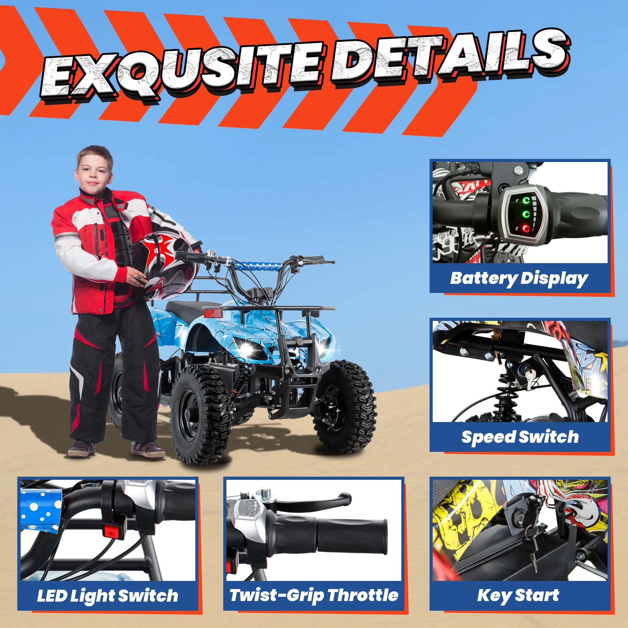 36V Electric ATV Dirt Quad Electric Four-Wheeled ATV with 500W Brushless Powerful Motor Off-Road Vehicle Electric Kids ATV Ride
