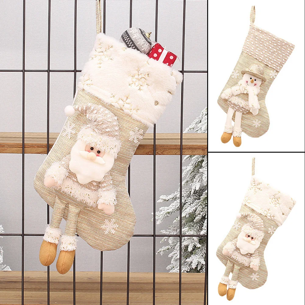 

Beige Golden Cartoon Hanging Christmas Socks Fashion Festival Party Decoration For Chirstmas Tree