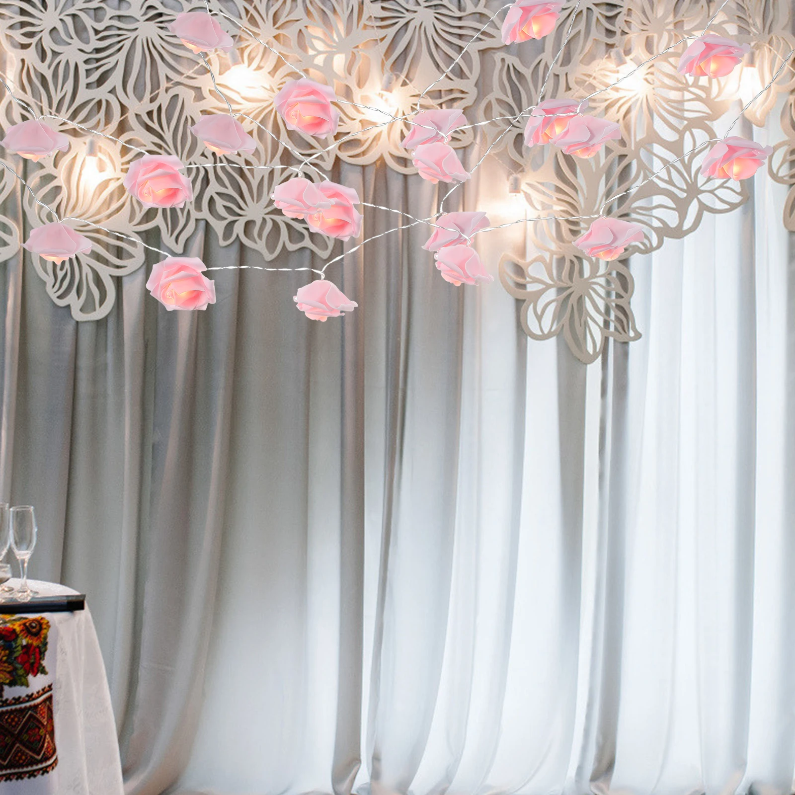 

Rose String Lights 3M 20LED Pink Flower Lamps Operated Warm Decor Valentine Wedding Party Bedroom Holiday Garden