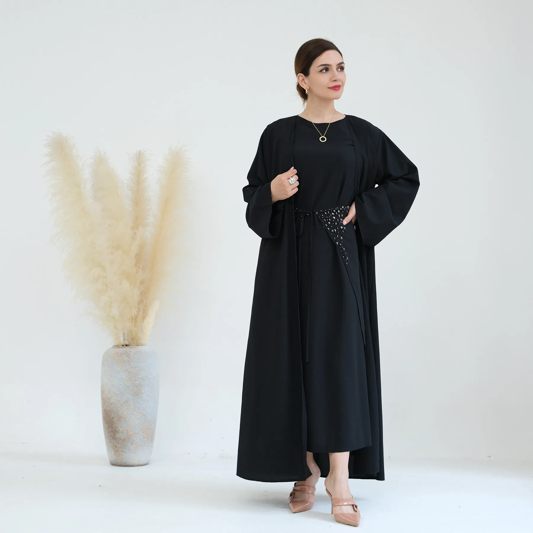 

Eid Ramadan Kaftan Abaya Dubai Kimono Turkey Islam Pakistan Muslim Sets Long Dress for Women Robe Longue Djellaba Femme Kebaya