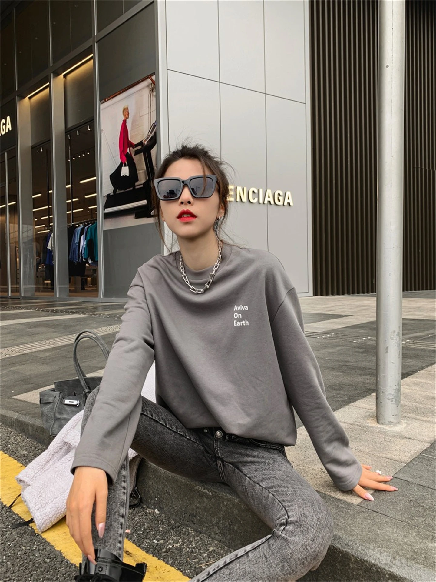 

Женская свободная толстовка оверсайз с принтом в виде букв, универсальная базовая модель средней длины, уличный стиль