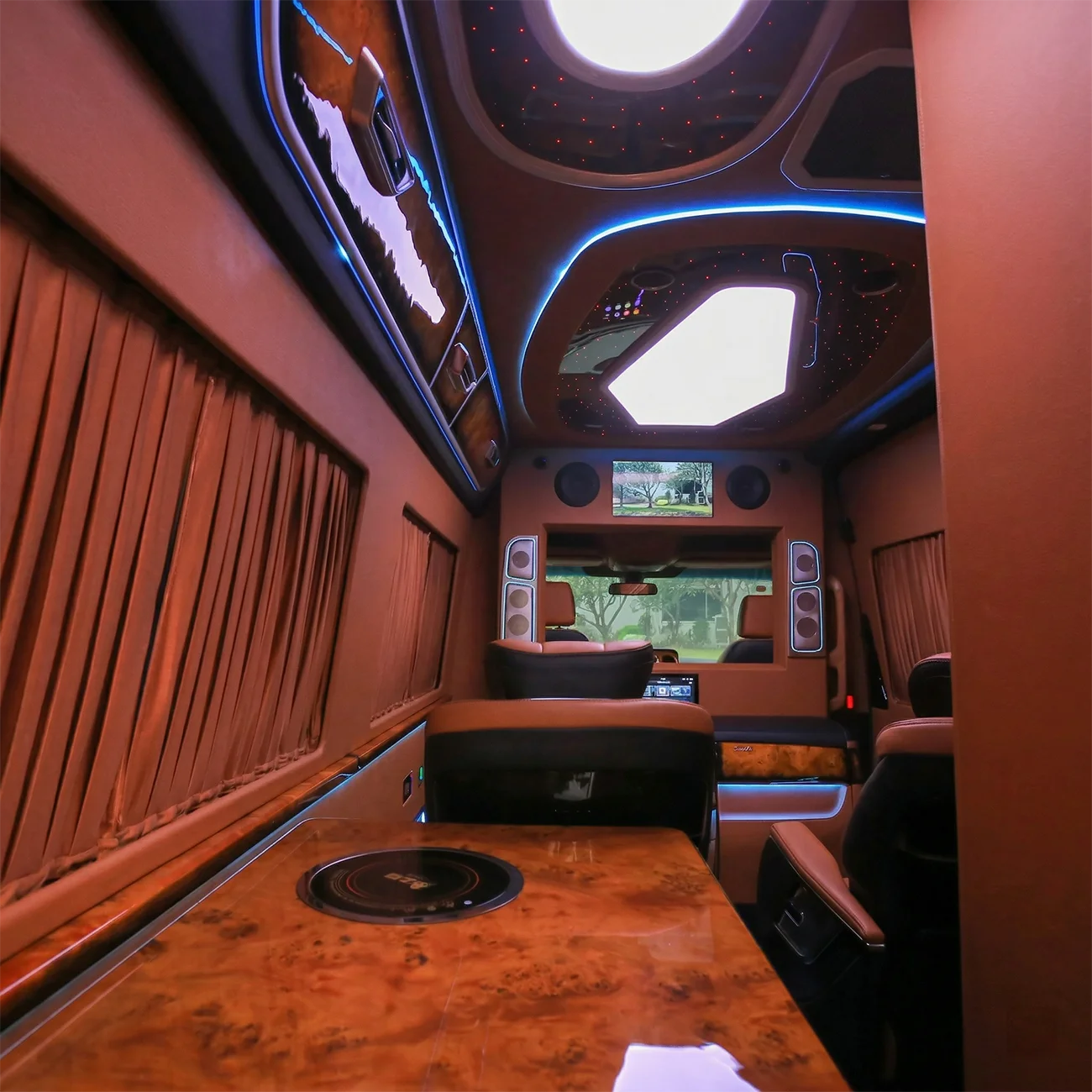 Dingkong Sprinter Luxury VIP Conversion Interior Kit Tan Leather Captain Seat Starlight Ceiling | OEM Custom Manufacturer