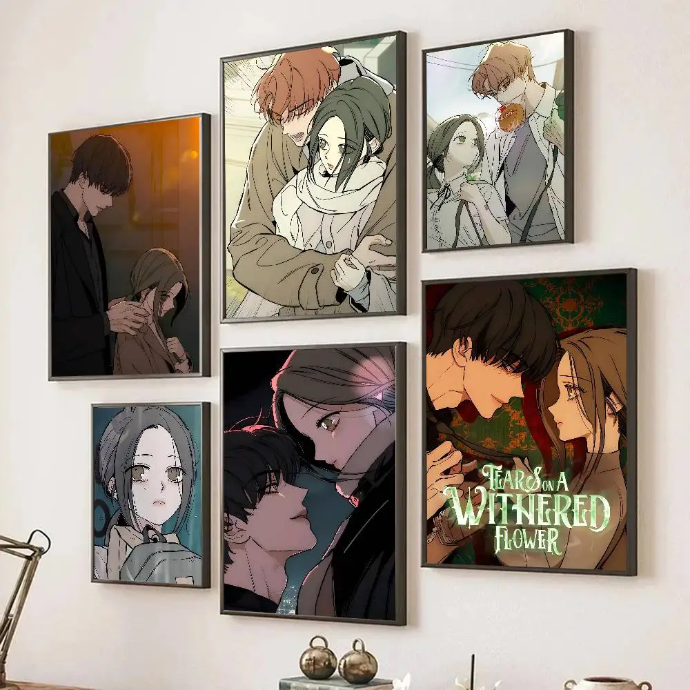 Anime Tears On A Withered Flower Poster Self-adhesive Art Room Entrance Restaurant Wall Decor Art Painting
