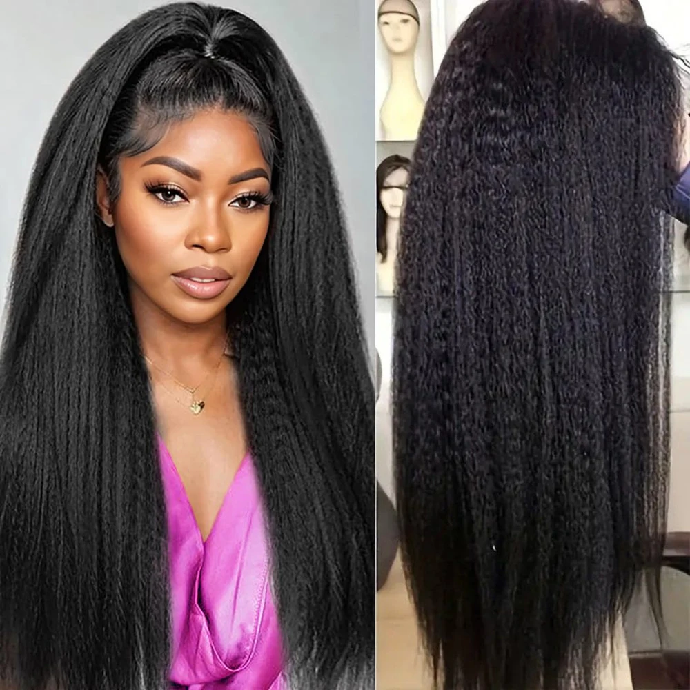 

Kinky Straight Half Wig Human No Silk No Glue Wigs 3 In 1 Beginner Friendly Adjustable Drawstring Wear And Go 250 Density Wig
