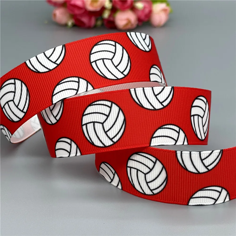 DHK 50yards Volleyball Ball Sport Printed Grosgrain Ribbon Accessories Headwear Decoration Collar DIY Sewing Craft S2455