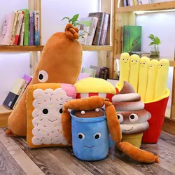 New Styles Hamburger Plush Toys Soft Food Sausage Popcorn Ice Cream Doll Pillow Girls Sofa Cushion Stuffed Birthday Gifts
