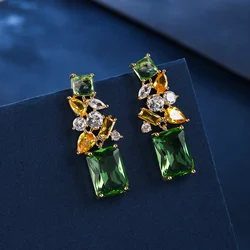 Fashion Dazzling CZ Blue, Green,Square Cubic Zirconia Dangle Drop Earrings for Women Party Dress Fashion  Jewelry CE12060
