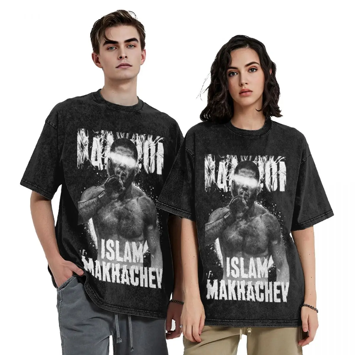 Retro Islam Makhachev Russian Fighter Boxer Washed Shirt Outfit Winner Tees Tops for Men Women Oversize T-shirts