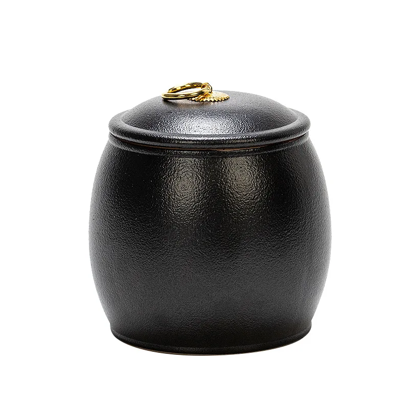 Creative Pure Black Ceramic Tea Cans Sealed Storage Box Coffee Candy Jar Storage Container Table Ornaments Gift Home Decoration