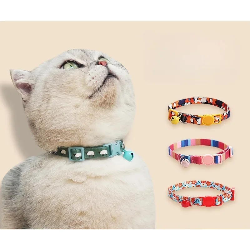 Colorful Collar Fit for Cat Puppy Necklace Adjustable 19-32cm Collar Harness Cute Pattern Pet Dog Collar with Bells Pet Supplies