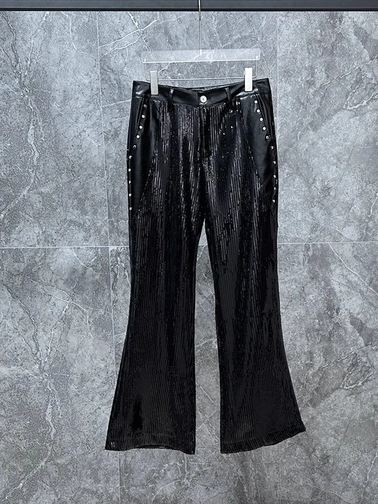 Owen Seak Men Bell-Bottoms Pants Cargo Sweatpants Casual Autumn Cross Black Designer luxurLong Trousers