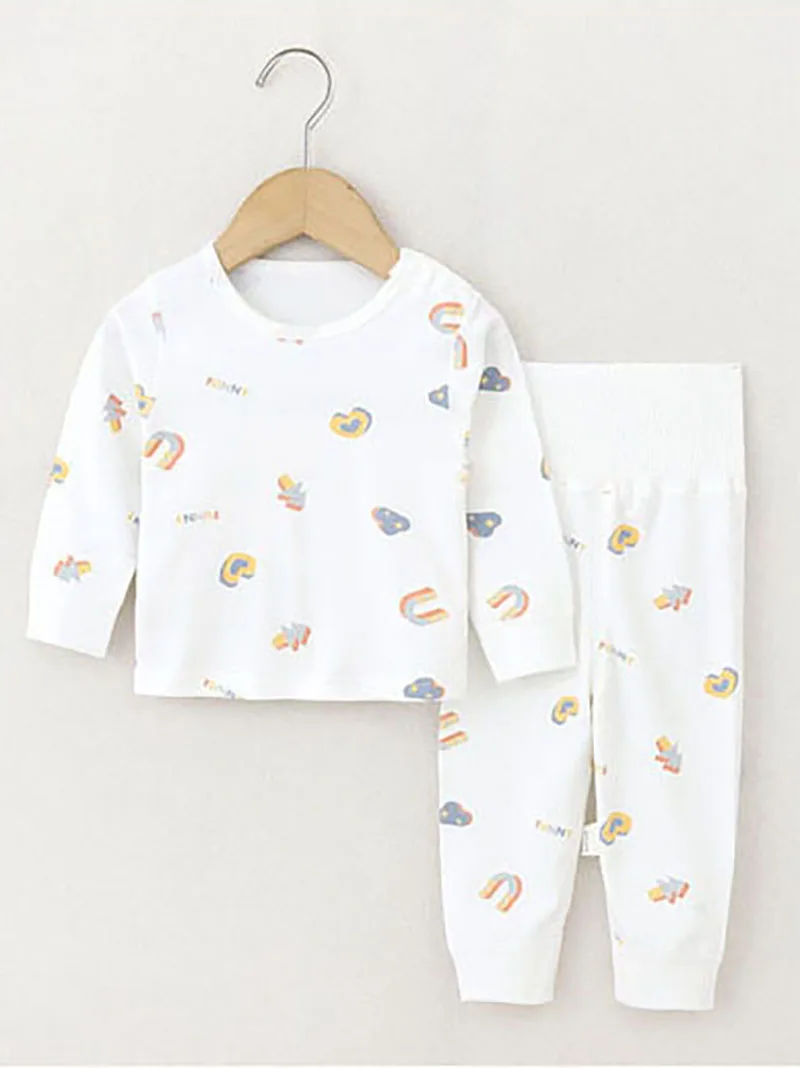 Pyjama d'automne pour bébés de 0 à 4 ans, vêtements de maison imprimés de dessins animés, 2 pièces, taille haute, Protection du ventre, vêtements de sommeil pour nourrissons garçons