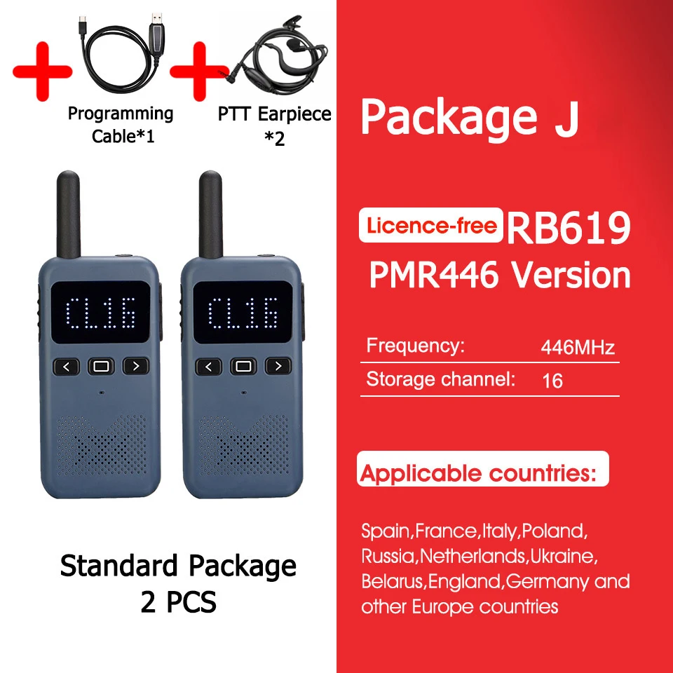 Retevis RB619 Mini walkie-talkie PMR446/FRS, 1650 mAh, draagbaar, met groot bereik, tweewegradio met Type-C-aansluiting, programmeerbaar voor restaurants en hotels