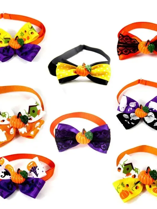 

Halloween Pet Bow Tie - Pumpkin Design with Adjustable Breakaway Collar, Velvet Soft for Cats & Dogs, Multi-Color Options