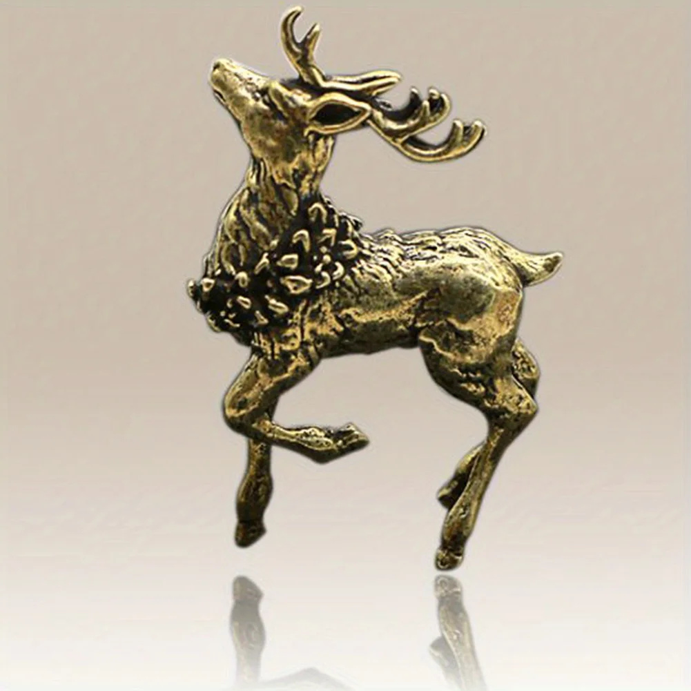 1pc Deer Ornament Deer Statue Miniature Sika Miniature Figurines Solid Brass Tabletop Decoration Deer Sculpture Ornaments