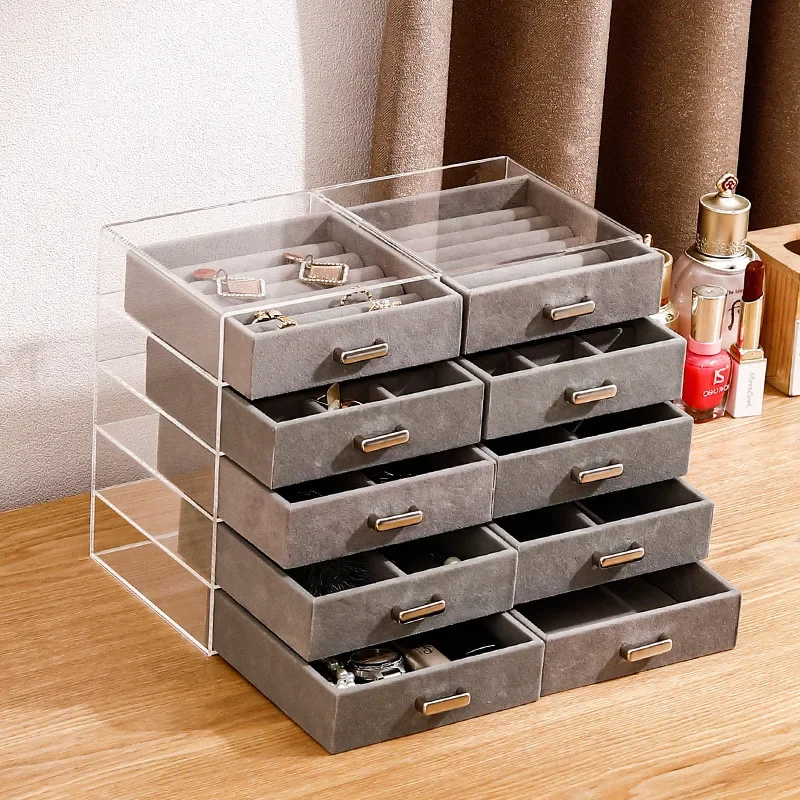 Acrylic Transparent Jewelry Storage Box Desktop Display Multi Layer Jewelry Organizing Box for Cosmetics Showcase Earring