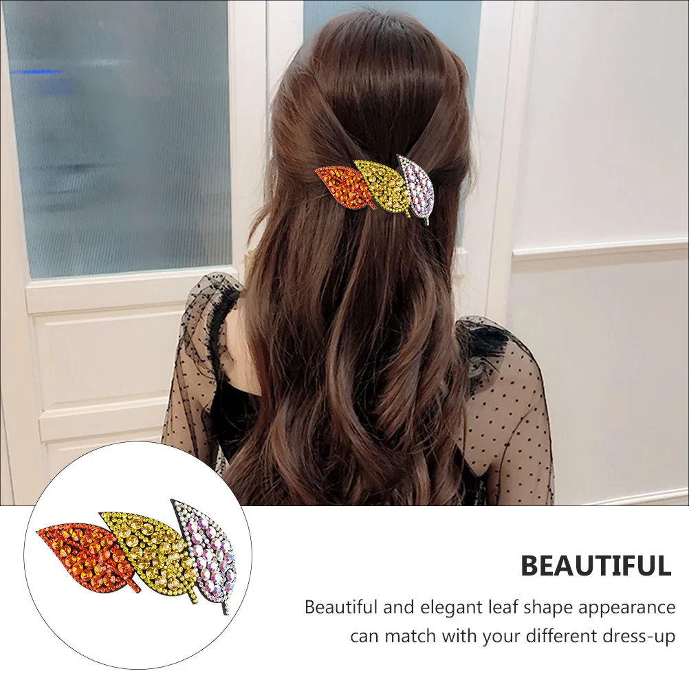 

Beautiful Leaf Shape Hair Clips Rhinestone Decorated Comfortable Lightweight for All Day Wear Girl Hairpin Hair Styling Clip