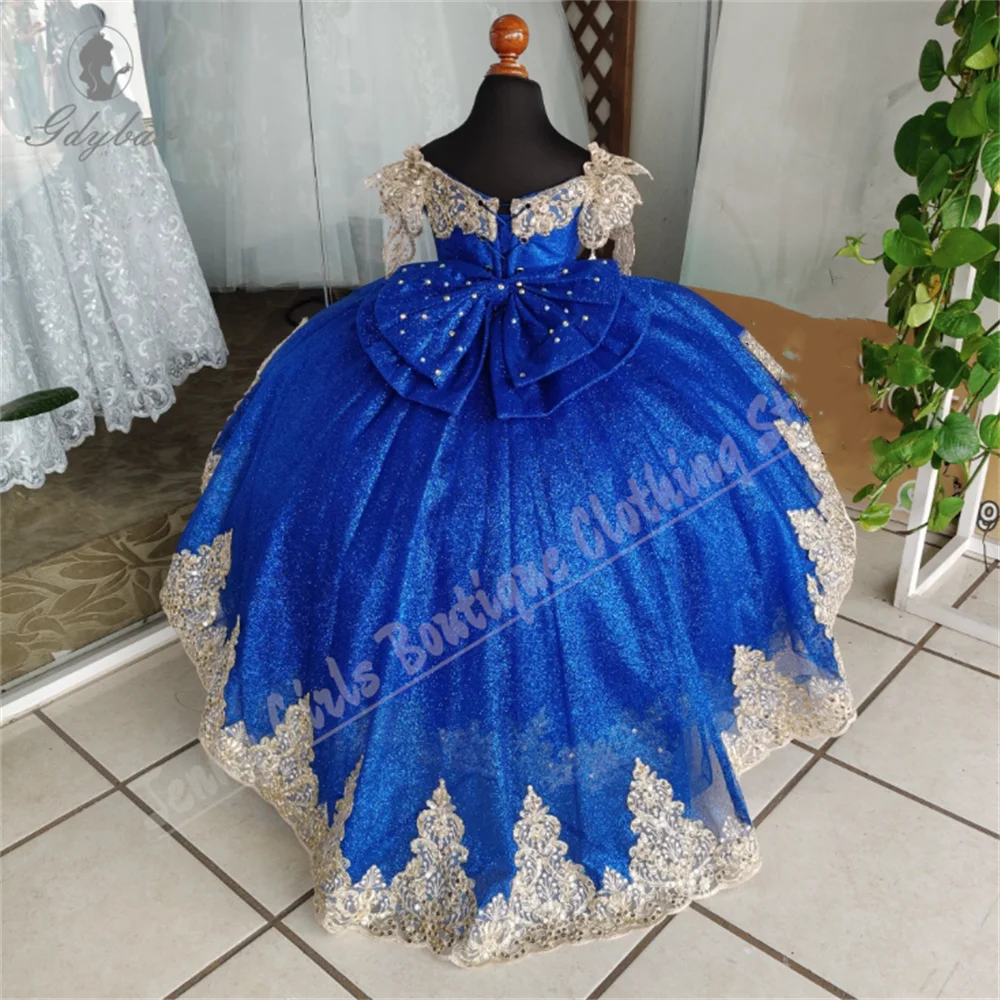 

Королевское синее детское платье с цветочным узором для девочек с аппликацией и бантом для дня рождения, первого причастия, выпускного вечера, свадебной фотографии