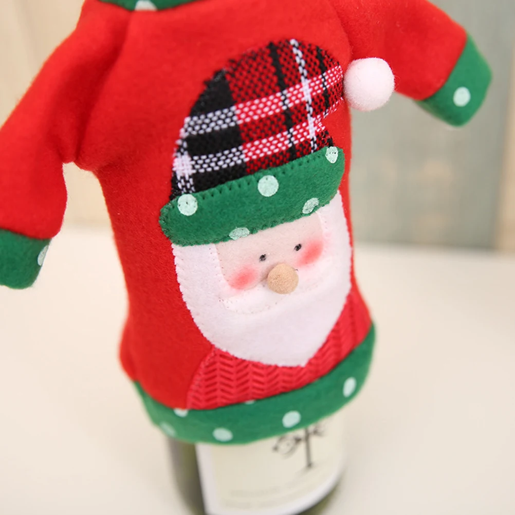 

Wine Bottle Sweater Christmas Santa Claus Pattern Red Green Holiday Decor Tear-Resistant Fabric Bar Kitchen Table