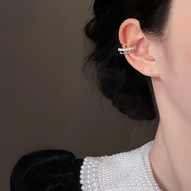 Trendy Simple Metal Zircon Flower Ear Cuff Clip on Earrings for Women No Pierced Crystal Star Earcuff Ear Wrap Clips Jewelry