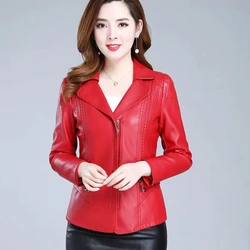 Women Faux Leather Jackets Spring Korean Fashion Slim Black Lapel PU Leather Coats Winter Velvet Short Jacket Female Outerwear