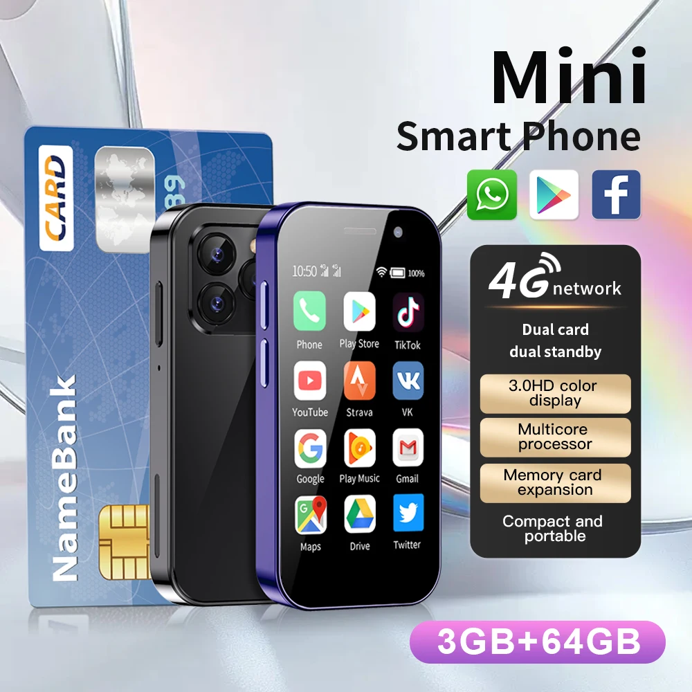 SERVO 15Pro 4G LTE 미니 스마트폰, 듀얼 SIM 대기, 안드로이드 9.0, GPS, WiFi, 3GB + 64GB, 귀여운 3.0 인치 소형 휴대용 휴대폰, C타입