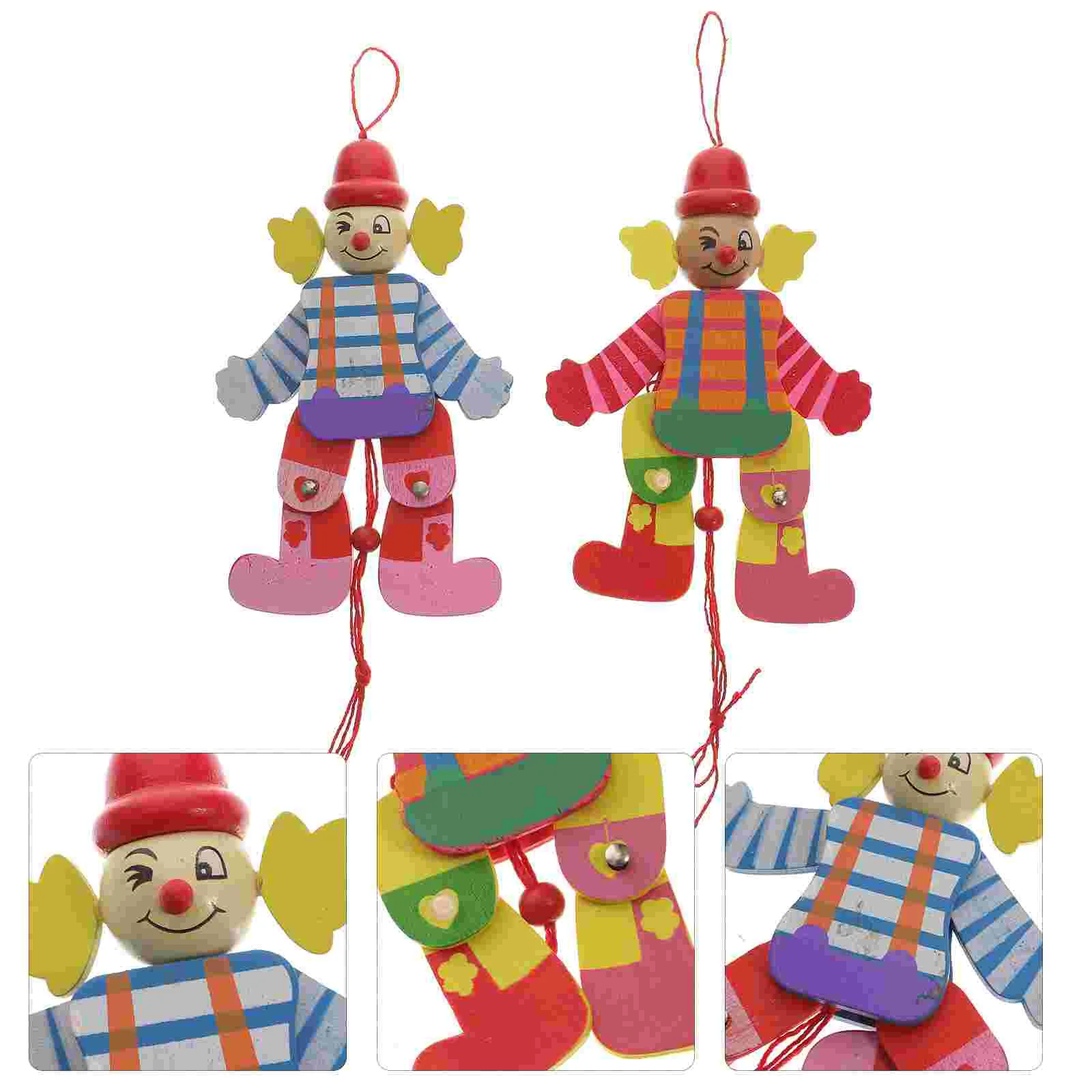 2 Pcs Clown Marionette Puppet Puppets Marionettes Funny Wood Hand Show Prop Cone