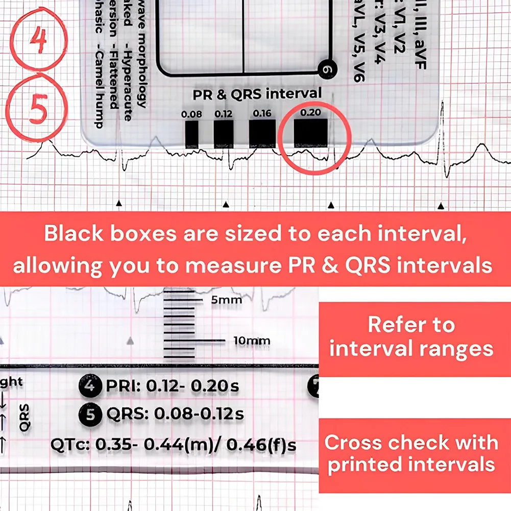 ECG 7 خطوة حاكم المحمولة ECG/EKG 7 خطوة حاكم بطاقة بحجم الجيب EKG قياس بطاقة أداة قياس حاكم لمراقبة تخطيط القلب