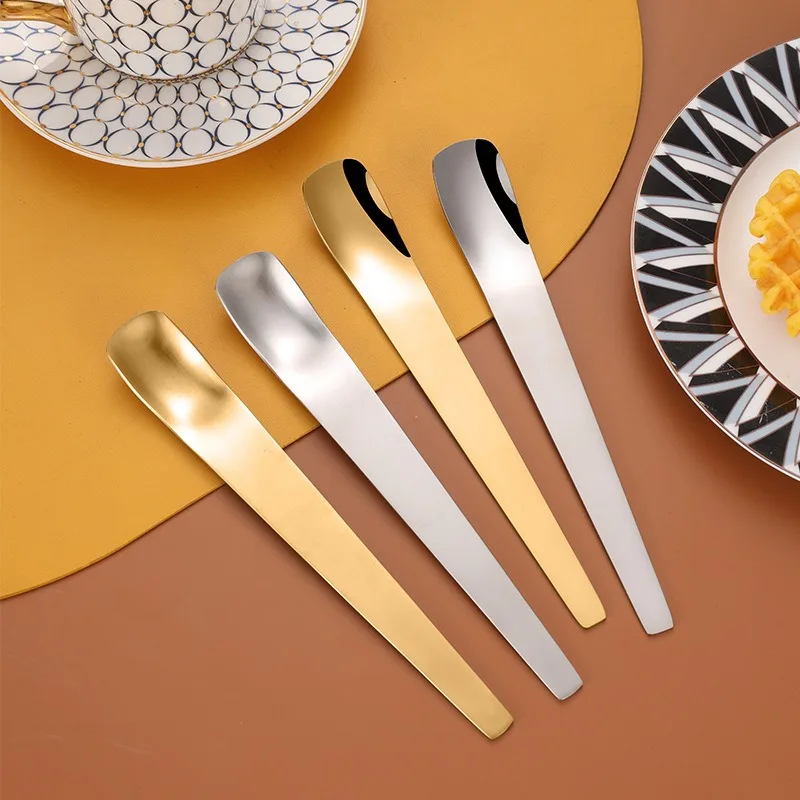 304 Stainless Steel Long Handle Dessert Spoon Ice Cream Spoon Cake Yogurt Pudding Scoop Mirror Brushed Metal Tableware Home Cafe