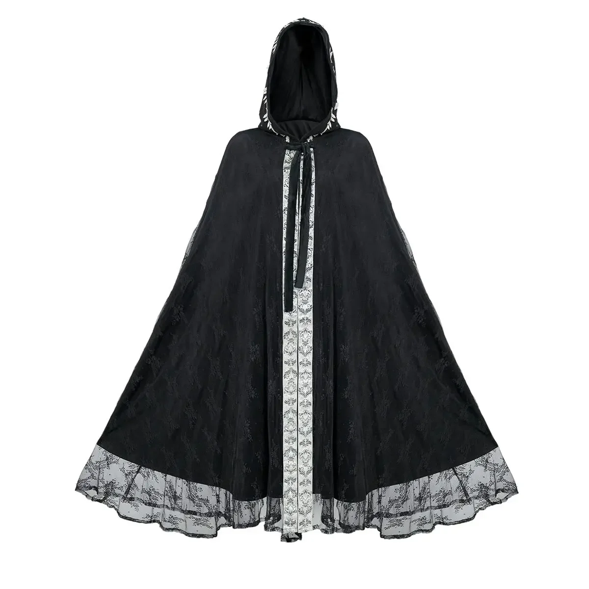 Victorian Royal Princess Pixie Cap Cloak Costume Europe and America Halloween Medieval Gothic Hooded  lace Long Cloak Cosplay