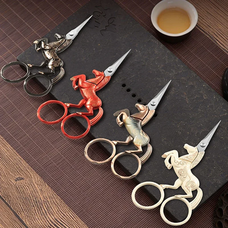 Chinese-style retro elements, unicorn horse, cross-stitch, tea art, tea ceremony, tailor, thread trimming, scissors