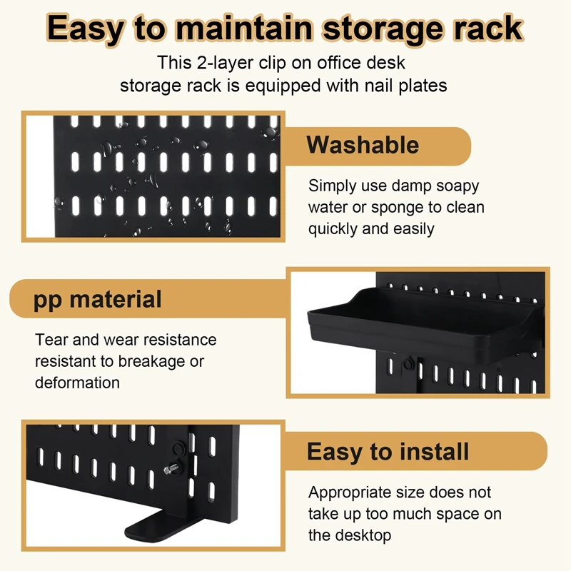 Clip-On Desk Organizer With Pegboards, Clip-On Desktop Storage Rack,Small Desk Extension Shelving Unit For Office Home