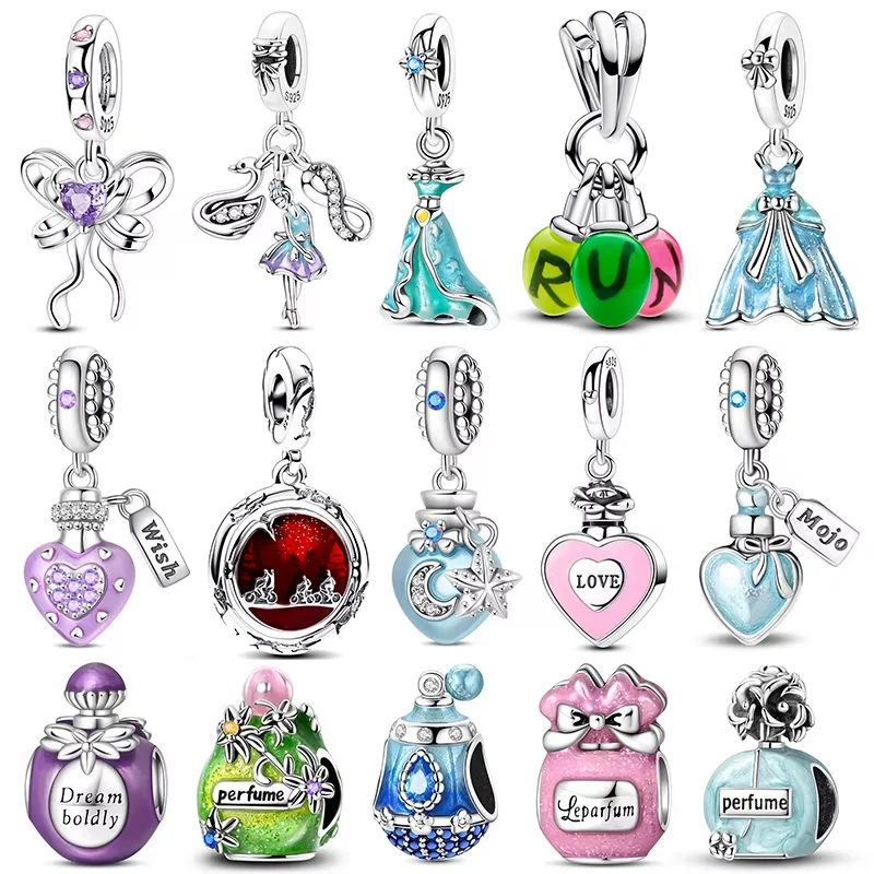 Classy Series 925 Silver Perfume Bow Designs Charm Beads Pendent Dangle Fit Original Bangle Charm Bracelet DIY Women Jewelry