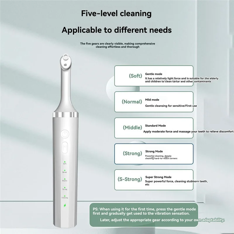 HIM-Zahnreiniger-Werkzeug mit 5 Bürstenköpfen, 5 Geschwindigkeitsmodi und LED-Licht, IPX6 wasserdichtes Zahnpolierer-Polier-Set