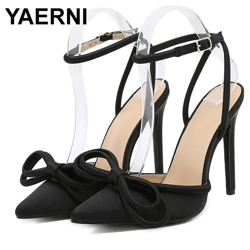 

Summer Party Wedding High Heels For Women 2023 Fashion Pink Bowknot Stiletto Sandals Pointed Toe Buckle Strap Shoes Pumps