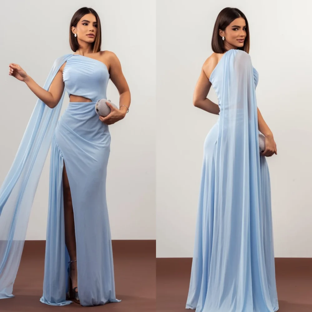 

Customized Casual Sizes Available Chiffon Ruched Draped Straight One-shoulder Long Dresses Bespoke Occasion Dresses High Quality