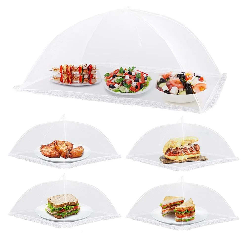 Foldable Umbrella Food Cover Anti-mosquito Meal Cover Net Lace Portable Picnic Protection Plate Cover Food Cover Kitchen Tools